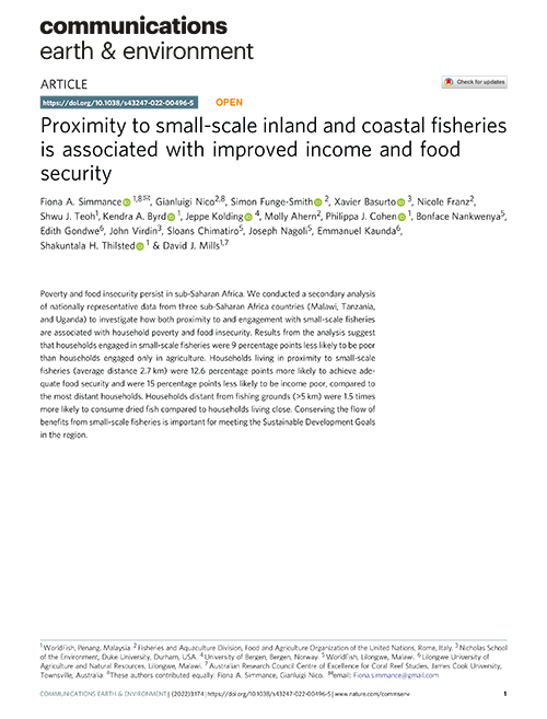 cover for Proximity to Small-Scale Inland and Coastal Fisheries Is Associated with Improved Income and Food Security