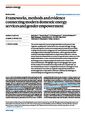 Frameworks, Methods and Evidence Connecting Modern Domestic Energy Services and Gender Empowerment cover