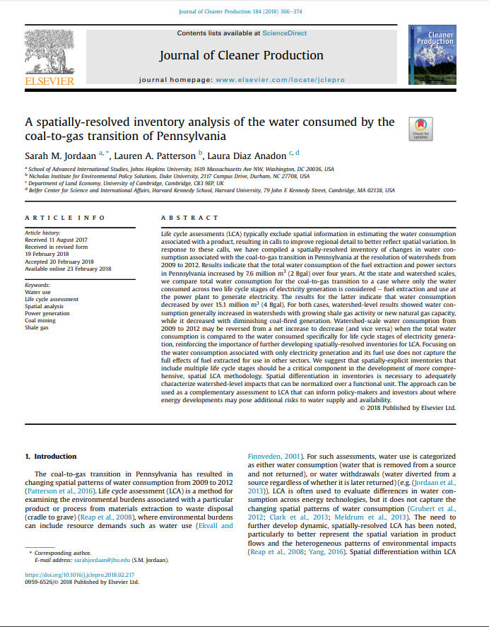 A Spatially-Resolved Inventory Analysis of the Water Consumed by the Coal-to-Gas Transition of Pennsylvania