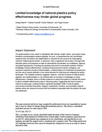 Limited Knowledge of National Plastics Policy Effectiveness May Hinder Global Progress first page