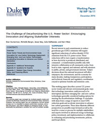 The Challenge of Decarbonizing the U.S. Power Sector: Encouraging Innovation and Aligning Stakeholder Interests 