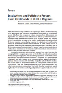 Institutions and Policies to Protect Rural Livelihoods in REDD+ Regimes
