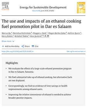 The Use and Impacts of an Ethanol Cooking Fuel Promotion Pilot in Dar es Salaam cover
