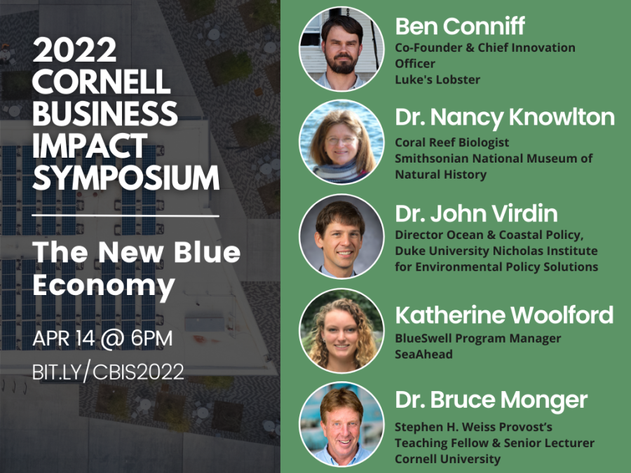 2022 Cornell Business Impact Symposium - informational graphic with speaker names